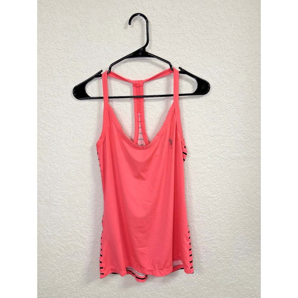 US POLO ASSN USPA WOMENS COLOR PINK WITH BLACK STRIPES SIZE L COMFORTABLE LIGHT